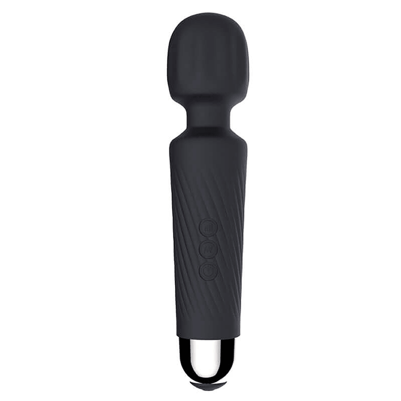 Compact Ribbed G-Spot Wand Vibrator in black button area detail