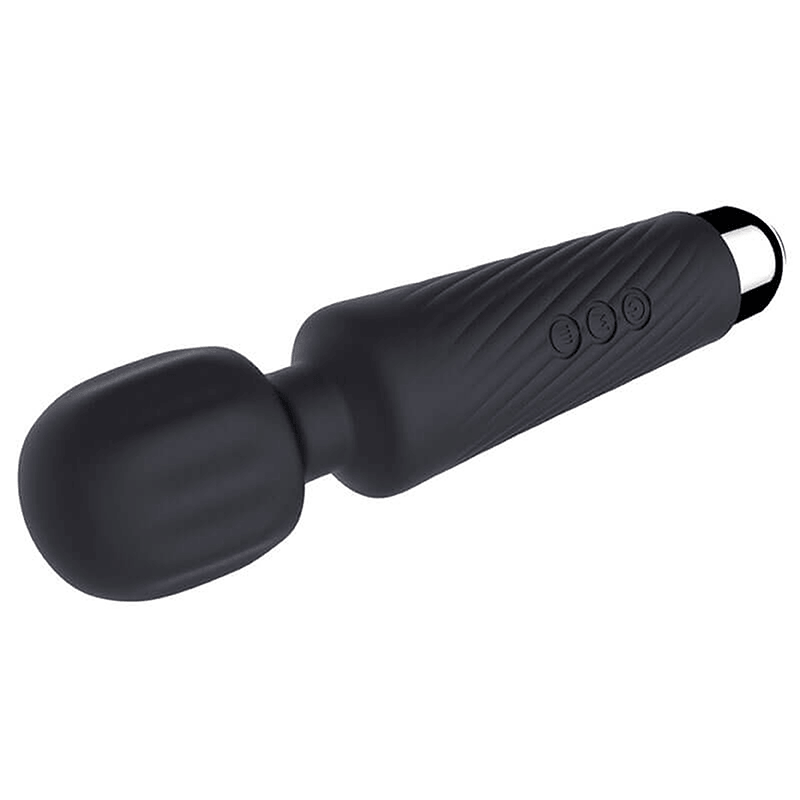 Compact Ribbed G-Spot Wand Vibrator in black wand handle detail