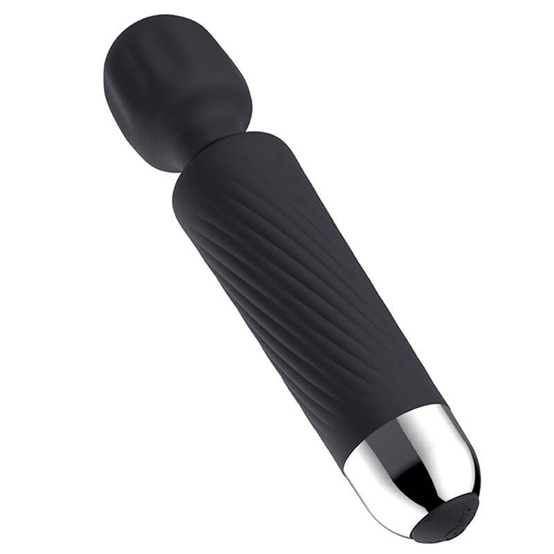 Compact Ribbed G-Spot Wand Vibrator in black G-spot tip detail
