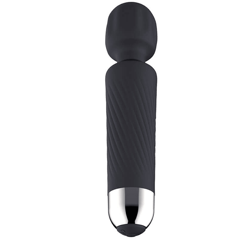 Compact Ribbed G-Spot Wand Vibrator in black curved tip detail