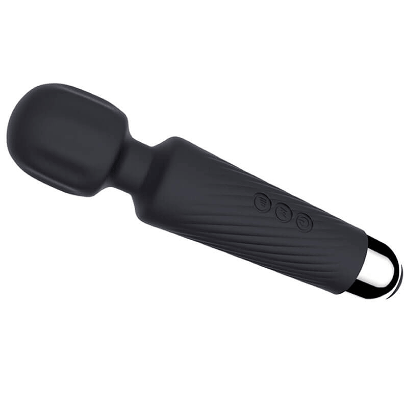 Compact Ribbed G-Spot Wand Vibrator in black ribbed texture detail
