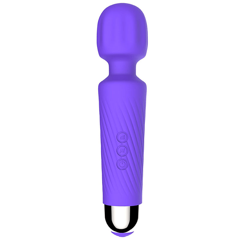 Compact Ribbed G-Spot Wand Vibrator in purple button area detail