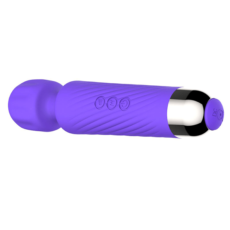 Compact Ribbed G-Spot Wand Vibrator in purple wand handle detail