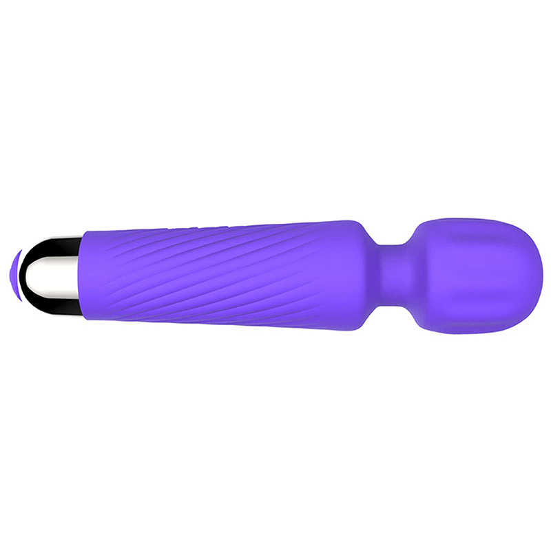 Compact Ribbed G-Spot Wand Vibrator in purple curved tip detail