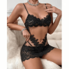 Black lace cutout chemise dress silhouette view