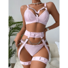 Pink Strappy Chain Garter Lingerie Set strappy harness detail