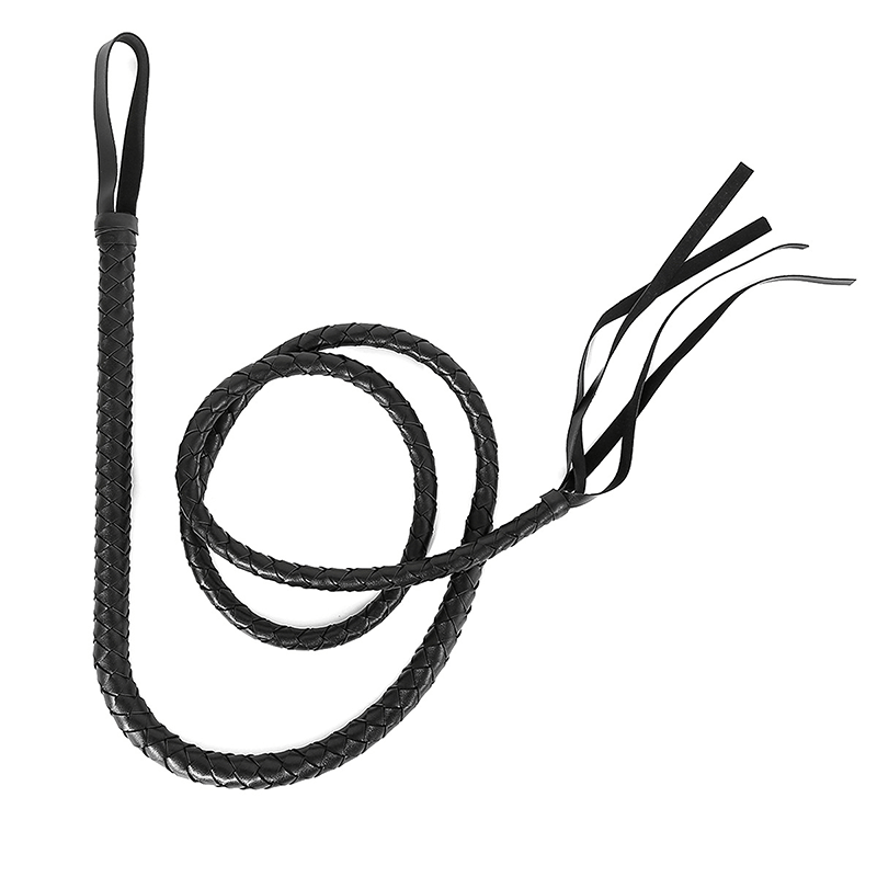 1.9m Braided Leather Snake Whip style E front angle detail
