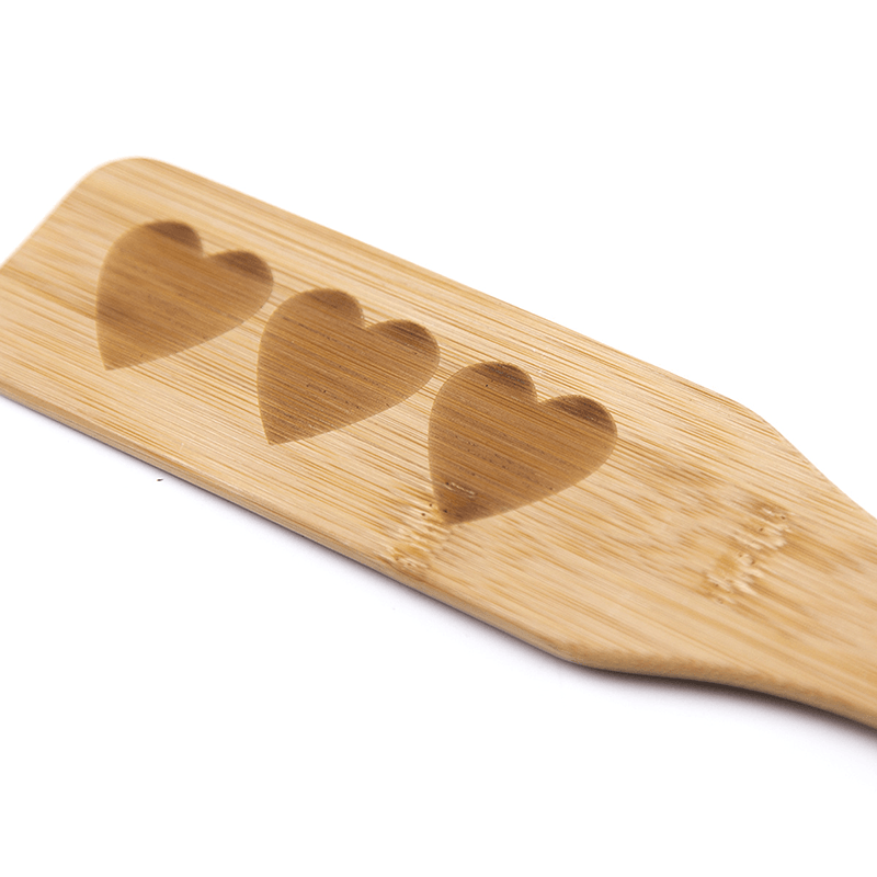 Bamboo Spanking Paddle with Heart Print style B side view detail