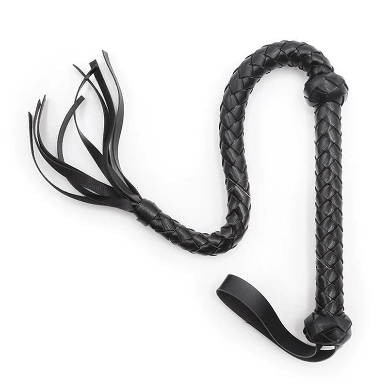 Black Braided Leather Whip with Loop Handle style A main product view