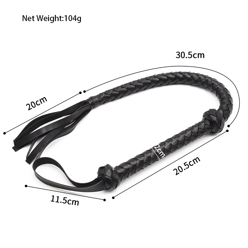 Black Braided Leather Whip with Loop Handle style A front angle detail