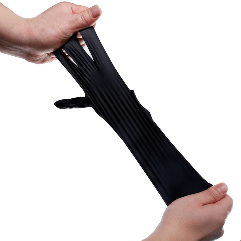 Black nitrile glove pair pack for intimate care cleanup and personal care