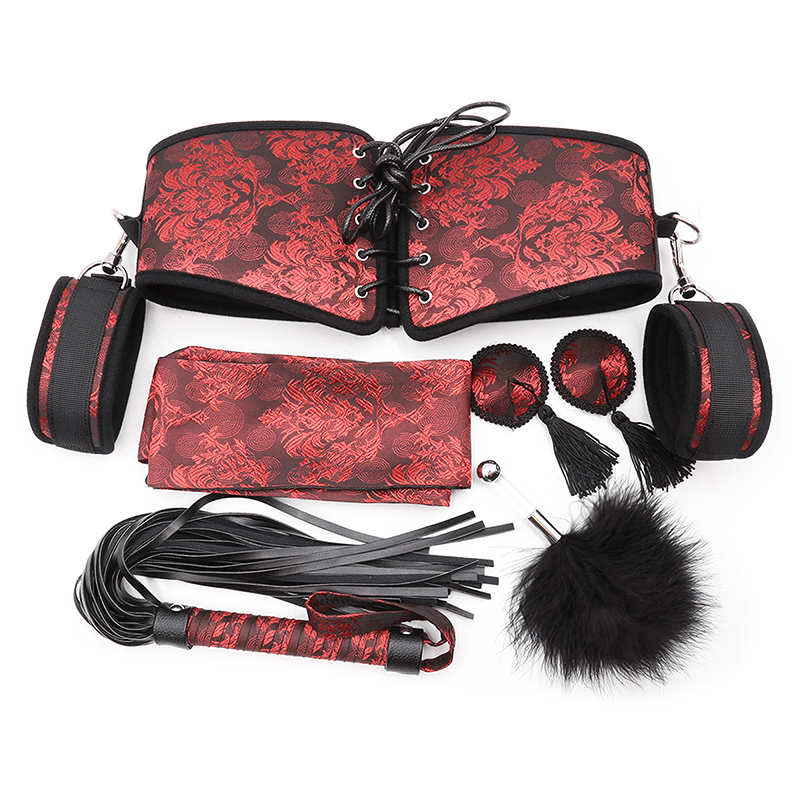 Brocade leather wrist cuff with chain leash main view
