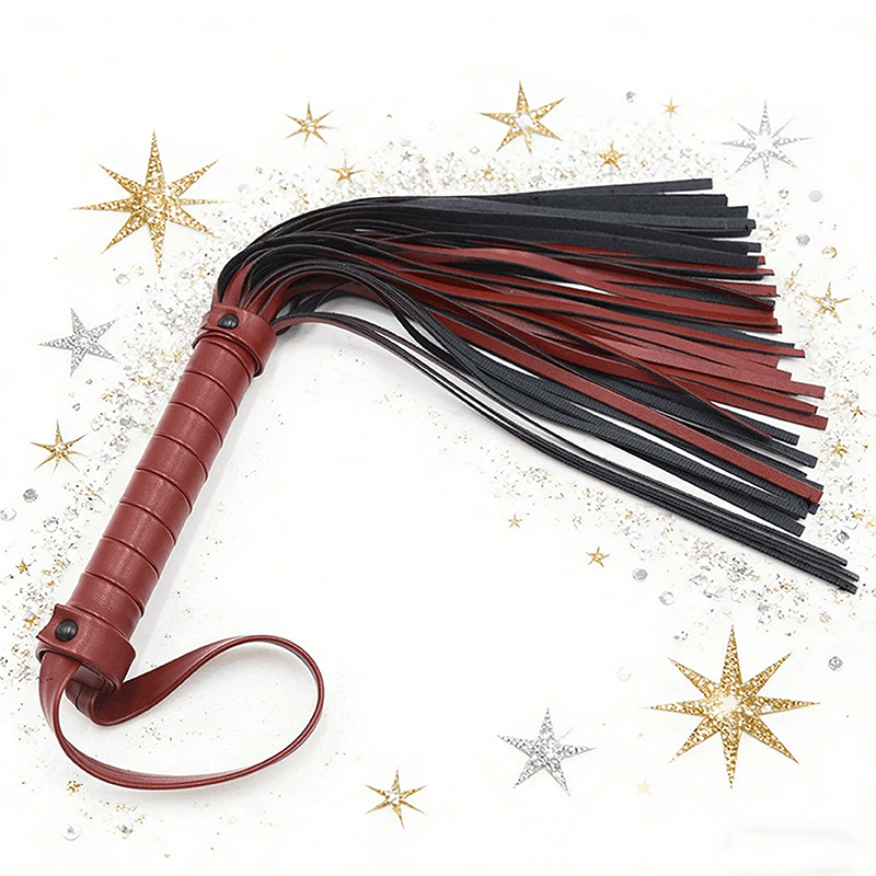 Burgundy Loop Handle Leather Flogger style A front angle detail