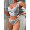 Ribbed Lace Trim Bralette and Thong Set ribbed styling detail