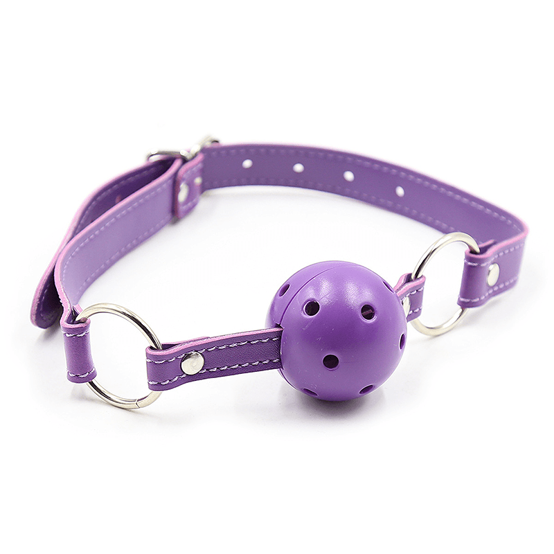 Hollow Ball Gag with Leather Strap close-up product detail