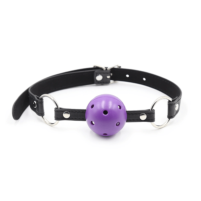 Hollow Ball Gag with Leather Strap front angle detail