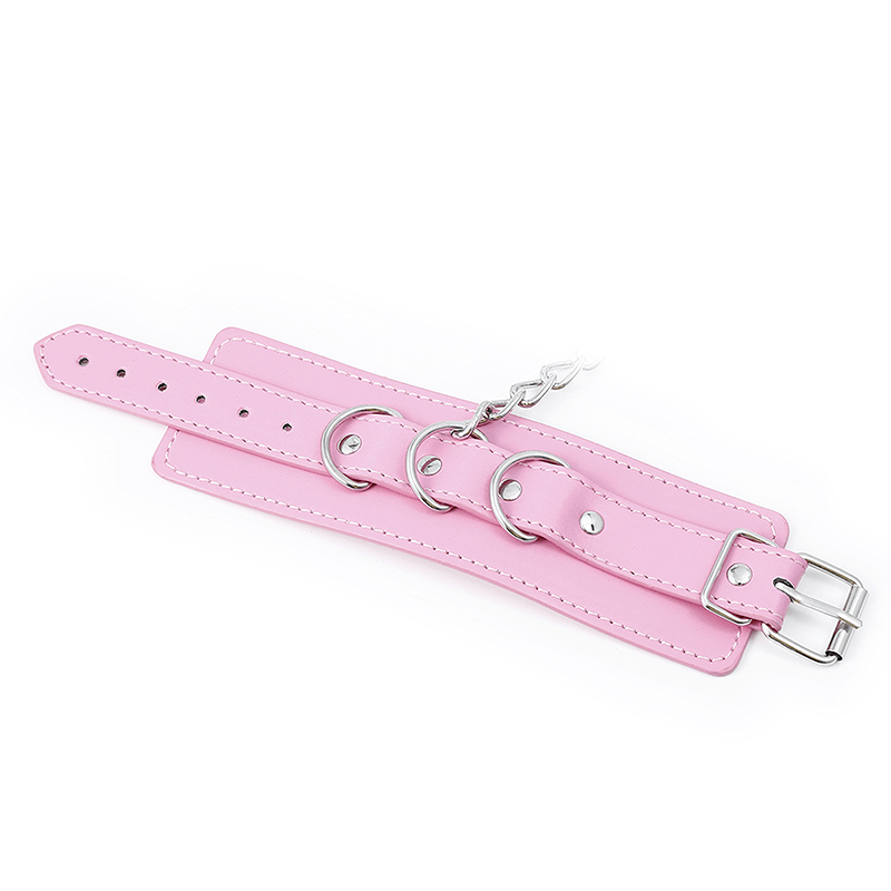 Leather Wrist and Ankle Cuffs with Chain style A front angle detail