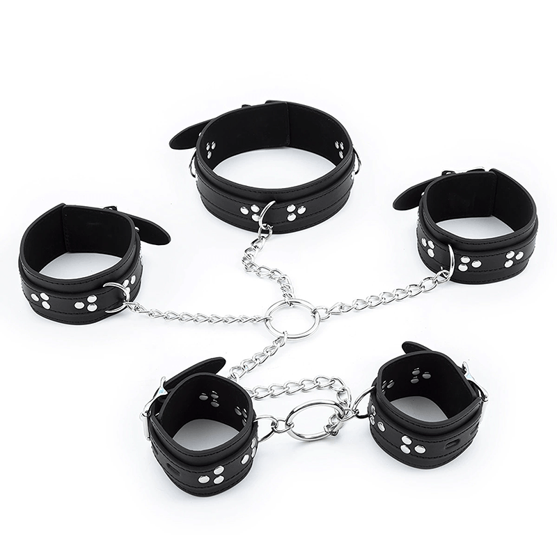 Locking Leather Wrist Ankle Neck Restraint Set full gallery view