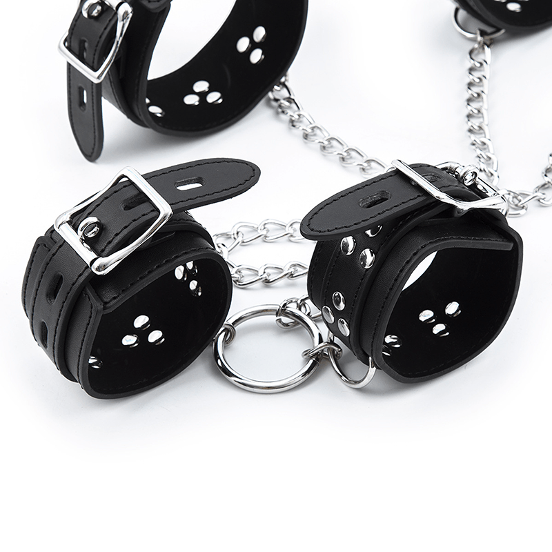 Locking Leather Wrist Ankle Neck Restraint Set close-up product detail