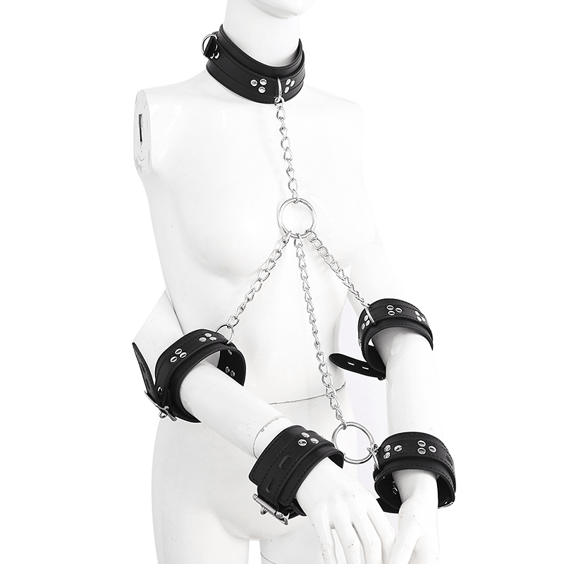 Locking Leather Wrist Ankle Neck Restraint Set side view detail
