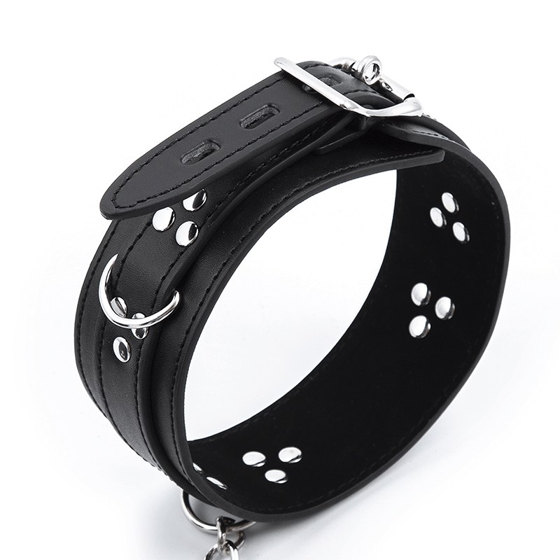 Locking Leather Wrist Ankle Neck Restraint Set front angle detail