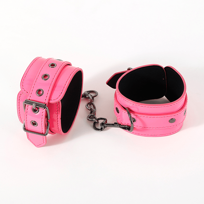 Buckle-Style PU Leather-Look Wrist Cuffs with Chain