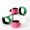 Locking Leather Wrist Cuffs with Chain close-up product detail