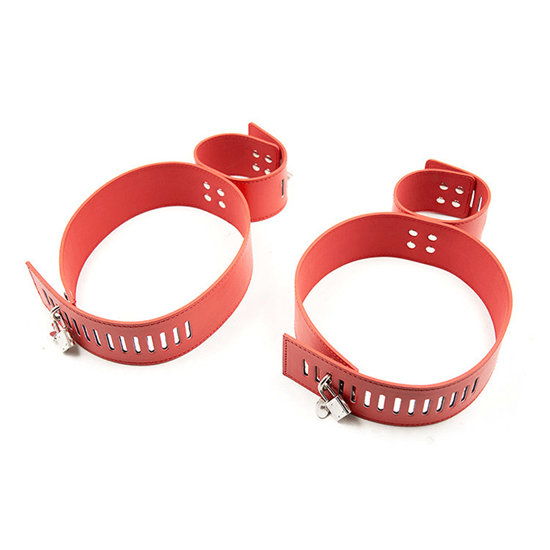 Locking Leather Wrist and Ankle Cuffs style B front angle detail