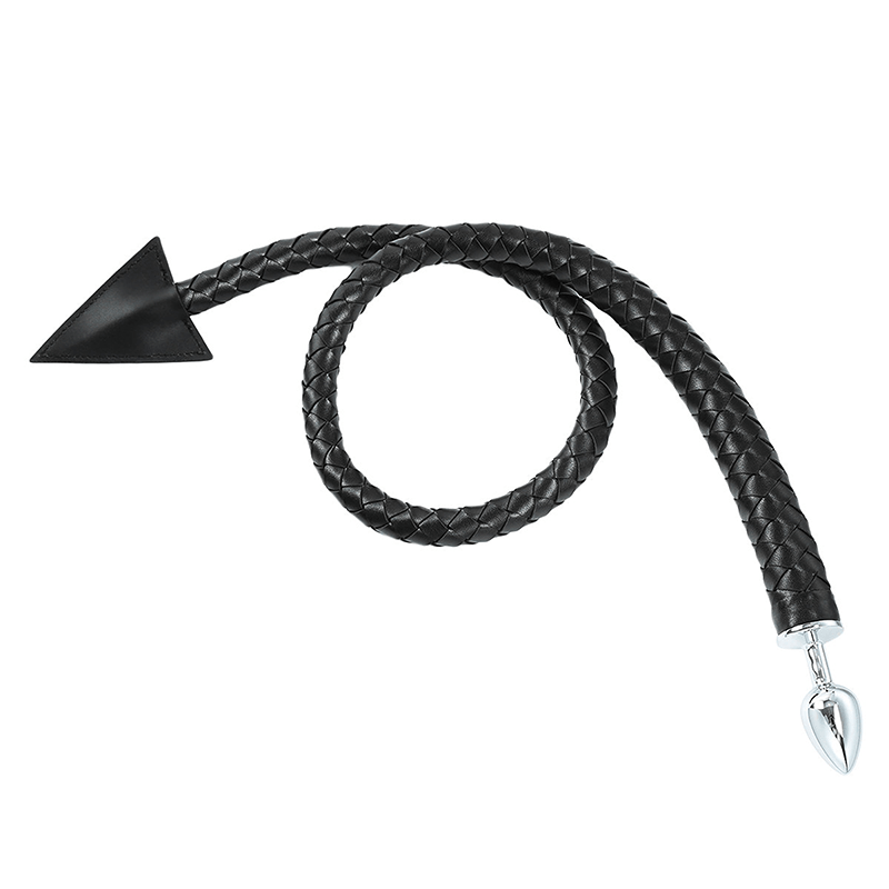 Metal Butt Plug with Braided Devil Tail style A front angle detail