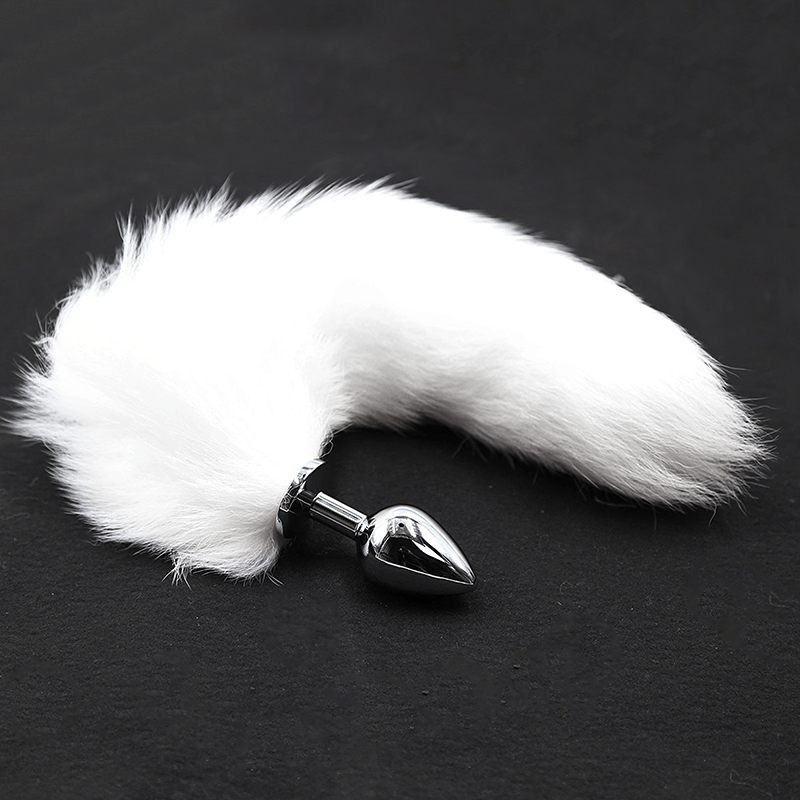 Real Fur Metal Tail Butt Plug white main product view