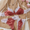 Rose satin lingerie set close-up view