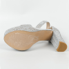 Silver block heel sandal outsole and heel detail