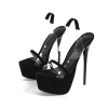 Pair of black clear strap platform stiletto heels isolated