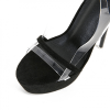 Black open toe platform heel with clear strap close-up