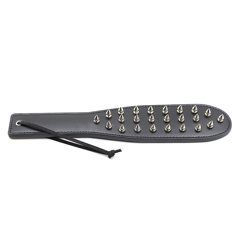 Steel Stud Patent Leather Spanking Paddle style A detail view for shoppers