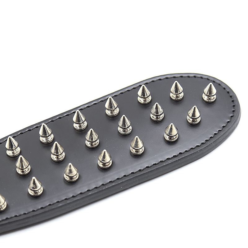 Steel Stud Patent Leather Spanking Paddle style A alternate angle view