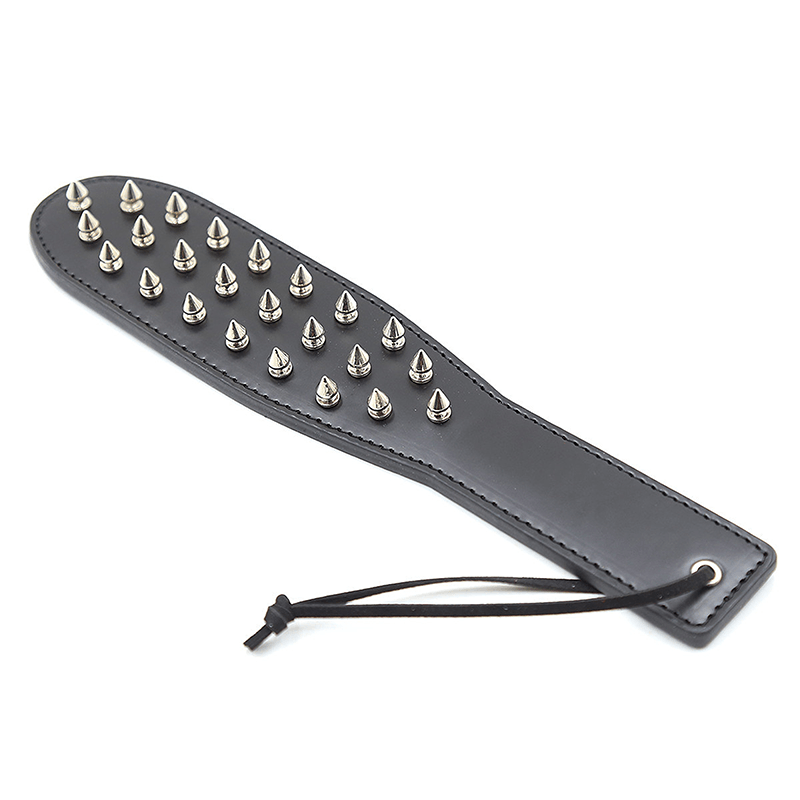 Steel Stud Patent Leather Spanking Paddle style A product layout view