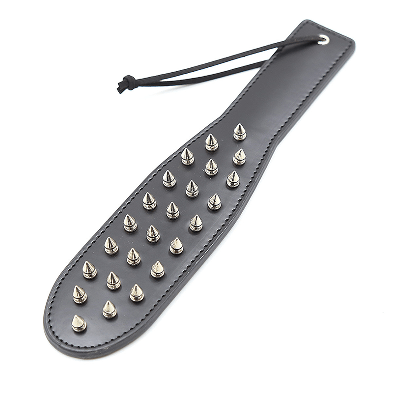 Steel Stud Patent Leather Spanking Paddle style A hardware and finish detail