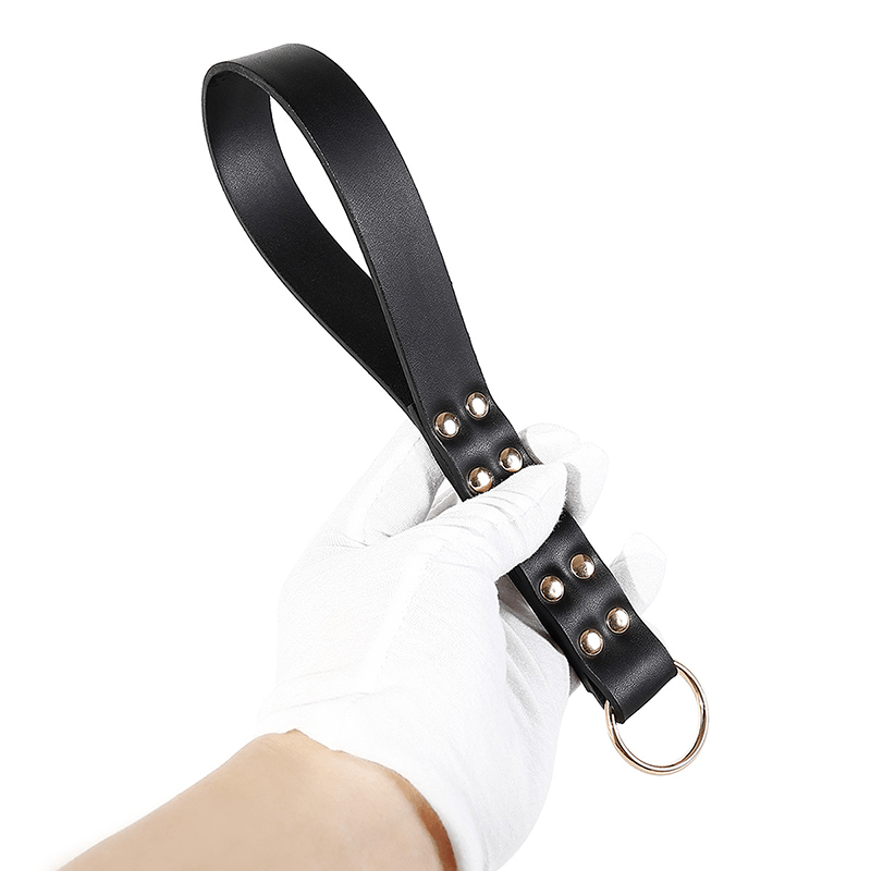 Steel Stud Patent Leather Spanking Paddle style B front angle detail