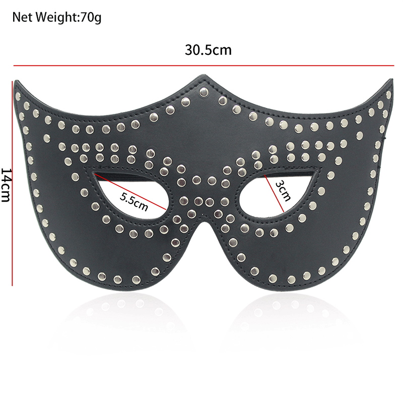 Studded Leather Blindfold Mask style H front angle detail