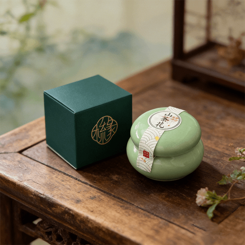 Camellia ceramic solid perfume balm in traditional Chinese style jar