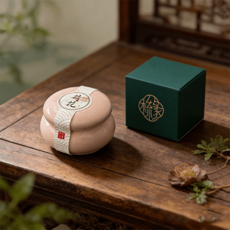 Lotus ceramic solid perfume balm in traditional Chinese style jar