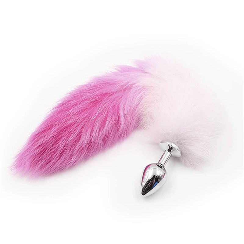 Two Tone Metal Tail Butt Plug pink front angle detail