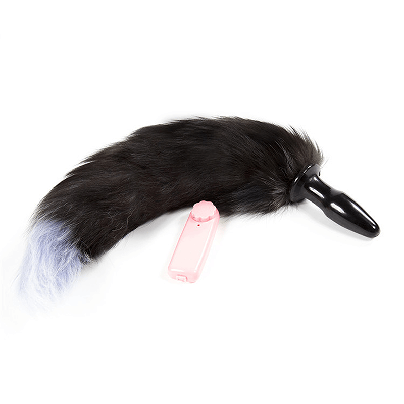 Vibrating Faux Fur Tail Butt Plug black main product view