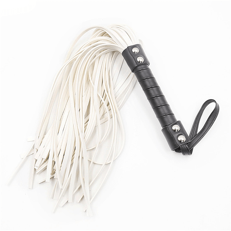 White Studded Leather Flogger Whip style A main product view