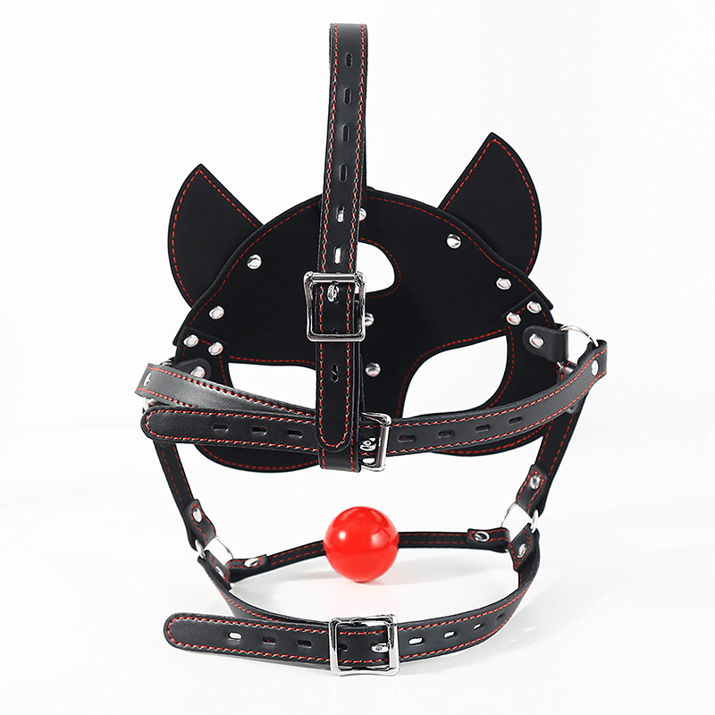 Fox Head Harness Gag Mask with Blindfold style B side view detail