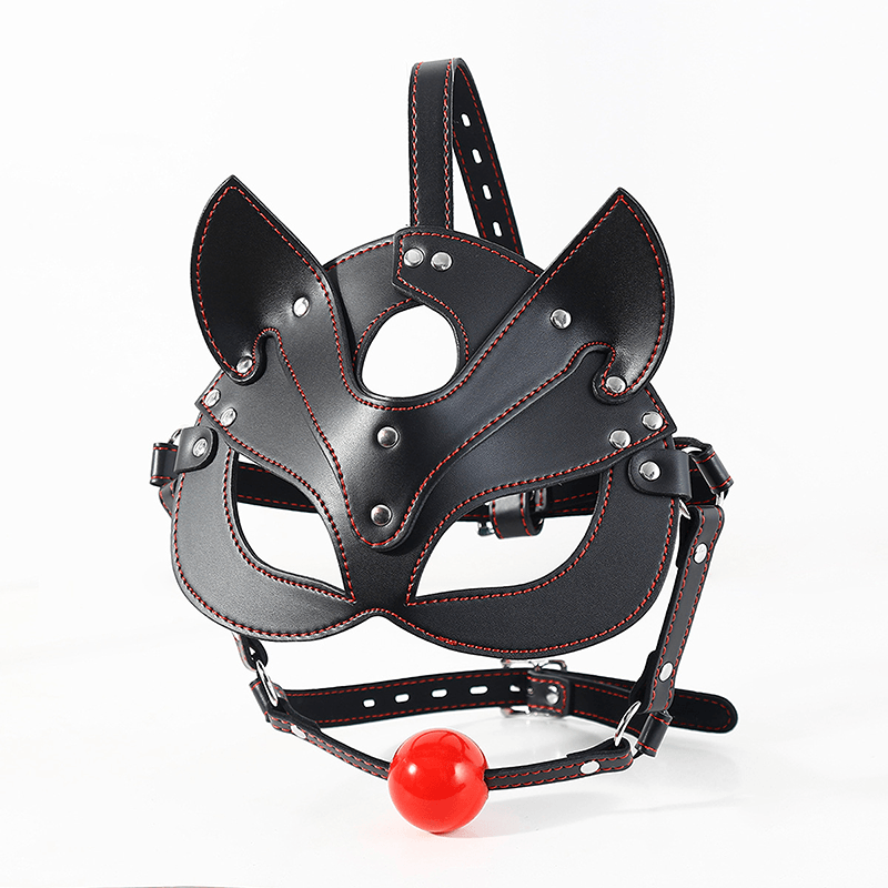 Fox Head Harness Gag Mask with Blindfold style B front angle detail