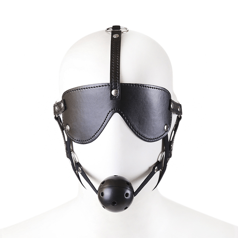 Leather Face Mask with Ball Gag style C hardware and finish detail