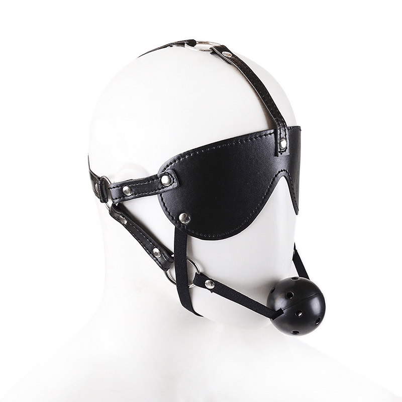 Leather Face Mask with Ball Gag style C full gallery view