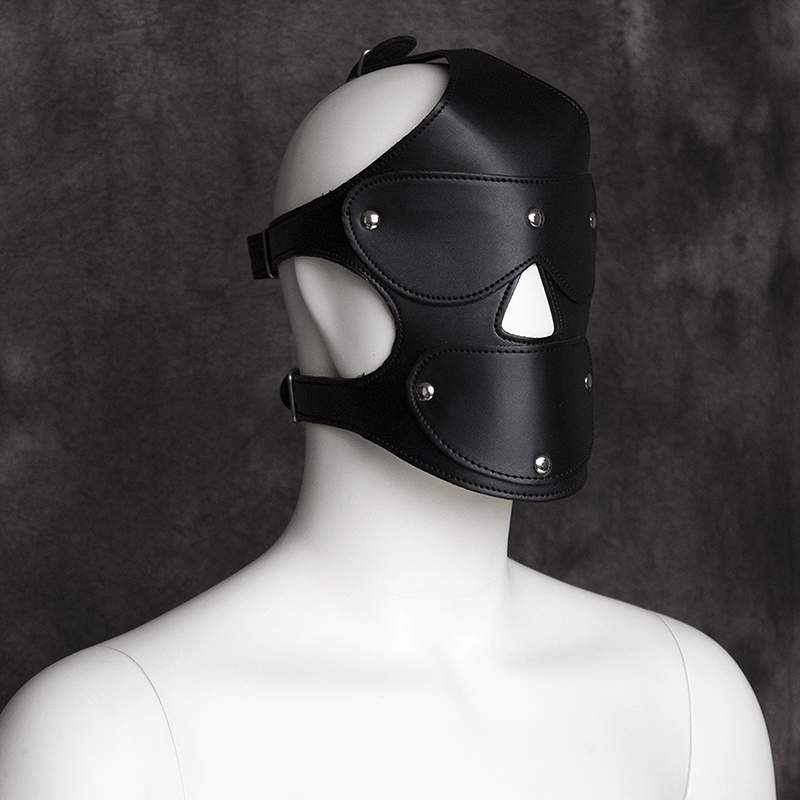 Leather Face Mask with Ball Gag style D side view detail